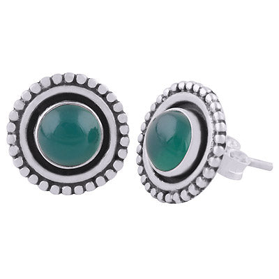 Gorgeous Rawa Work Around Green Onyx Round Shape 925 Sterling Solid Silver Studs Earrings - R6100579-8