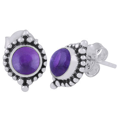 Stunning Rawa Work Around Amethyst Round Shape 925 Sterling Solid Silver Studs Earrings - R6100583-1