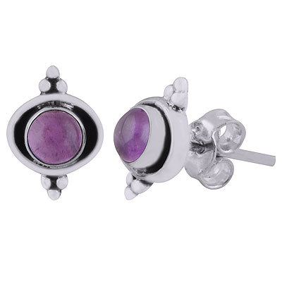 Minimal Rawa Work Around Amethyst Round Shape 925 Sterling Solid Silver Stud Earrings - R6100597-31