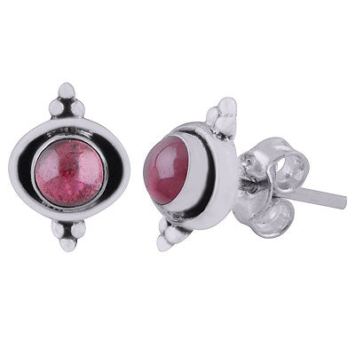 Minimal Rawa Work Around Garnet Round Shape 925 Sterling Solid Silver Stud Earrings - R6100597-32