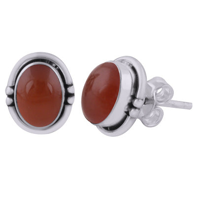 Stunning Handwork Around Carnelian Oval Shape 925 Sterling Solid Silver Studs Earrings - R6100598-13