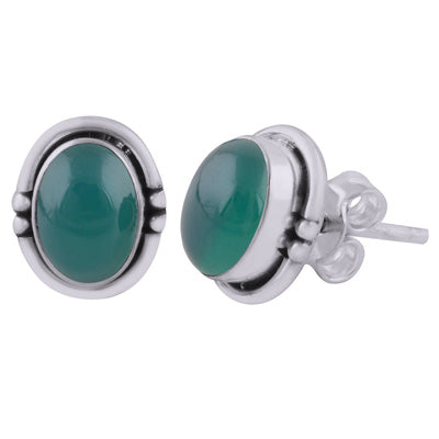 Stunning Handwork Around Green Onyx Oval Shape 925 Sterling Solid Silver Studs Earrings - R6100598-14