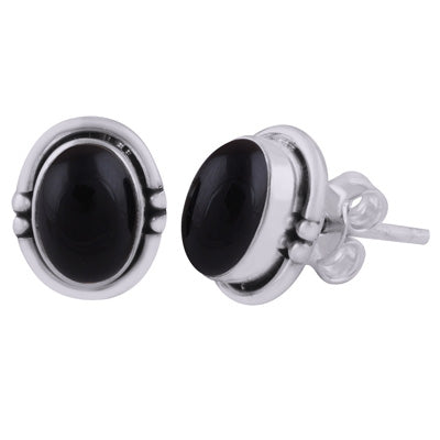 Stunning Handwork Around Black Onyx Oval Shape 925 Sterling Solid Silver Studs Earrings - R6100598-9