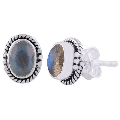 Beautifully Handcrafted Work Around Labradorite Oval Shape 925 Sterling Solid Silver Stud Earrings - R6100601-5