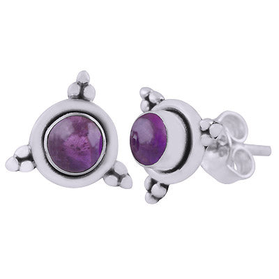 Alluring Rawa Work Around Amethyst Round Shape 925 Sterling Solid Silver Studs Earrings - R6100603-31