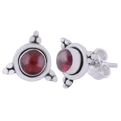 Alluring Rawa Work Around Garnet Round Shape 925 Sterling Solid Silver Studs Earrings - R6100603-32