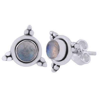 Alluring Rawa Work Around Rainbow Moonstone Round Shape 925 Sterling Solid Silver Studs Earrings - R6100603-34
