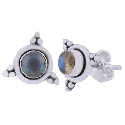 Alluring Rawa Work Around Labradorite Round Shape 925 Sterling Solid Silver Studs Earrings - R6100603-35