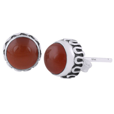 Stunning Handcrafted Work Around Carnelian Round Shape 925 Sterling Solid Silver Stud Earrings - R6100609-15