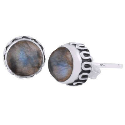 Stunning Handcrafted Work Around Labradorite Round Shape 925 Sterling Solid Silver Stud Earrings - R6100609-5