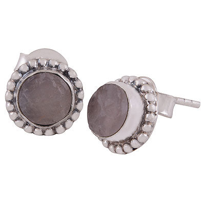 Stunning Rawa Work Around Rose Quartz Round Shape 925 Sterling Solid Silver Studs Earrings - R6100615-10