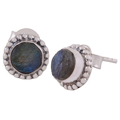 Stunning Rawa Work Around Labradorite Round Shape 925 Sterling Solid Silver Studs Earrings - R6100615-5