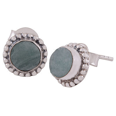 Stunning Rawa Work Around Amazonite Round Shape 925 Sterling Solid Silver Studs Earrings - R6100615-7