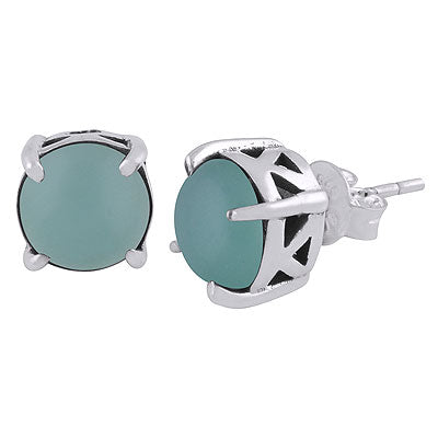 Stunning Handcrafted Jali Work Around Aqua Chalcedony Round Shape 925 Sterling Solid Silver Studs Earrings - R6100616-10