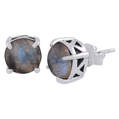 Stunning Handcrafted Jali Work Around Labradorite Round Shape 925 Sterling Solid Silver Studs Earrings - R6100616-5