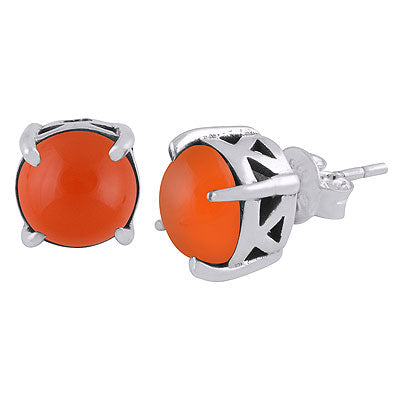 Stunning Handcrafted Jali Work Around Carnelian Round Shape 925 Sterling Solid Silver Studs Earrings - R6100616-7