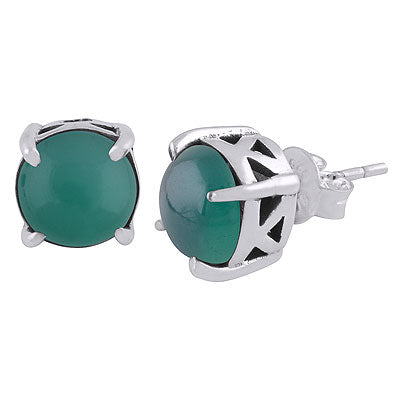 Stunning Handcrafted Jali Work Around Green Onyx Round Shape 925 Sterling Solid Silver Studs Earrings - R6100616-8