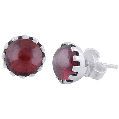 Beautiful Setting Around Garnet Round Shape 925 Sterling Solid Silver Studs Earrings - R6100618-2