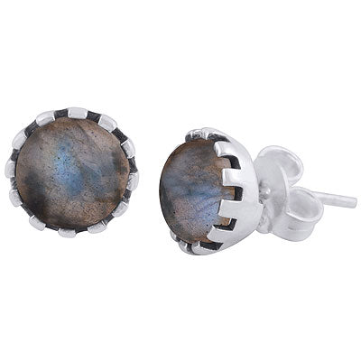 Beautiful Setting Around Labradorite Round Shape 925 Sterling Solid Silver Studs Earrings - R6100618-5