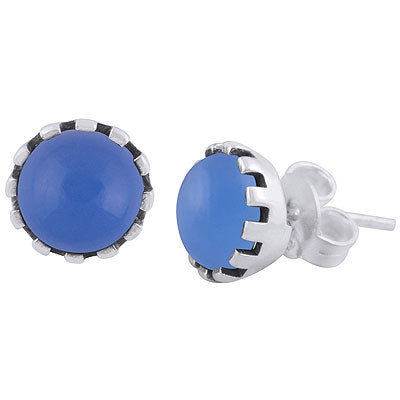 Beautiful Setting Around Blue Chalcedony Round Shape 925 Sterling Solid Silver Studs Earrings - R6100618-9