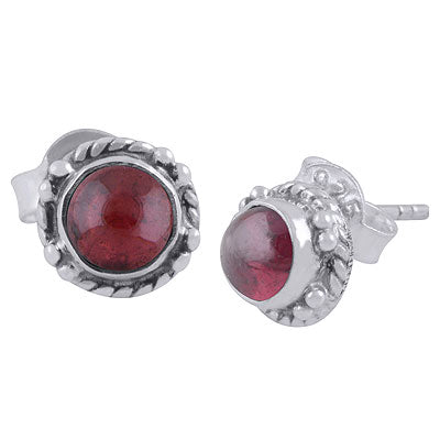 Alluring Twisted Wire Work Around Garnet Round Shape 925 Sterling Solid Silver Studs Earrings - R6100620-2