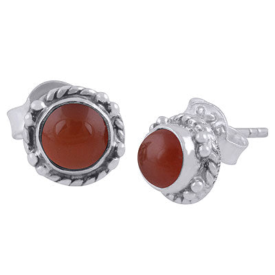 Alluring Twisted Wire Work Around Carnelian Round Shape 925 Sterling Solid Silver Studs Earrings - R6100620-7