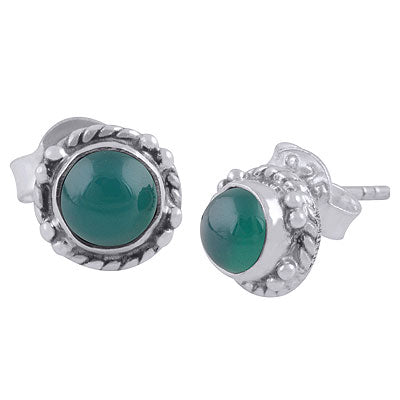 Alluring Twisted Wire Work Around Green Onyx Round Shape 925 Sterling Solid Silver Studs Earrings - R6100620-8