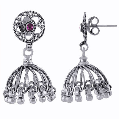 Beautiful Jhumka's w/ Gemstone Red Corundum Round Shape 925 Sterling Solid Silver Studs Earrings - R6100622-5