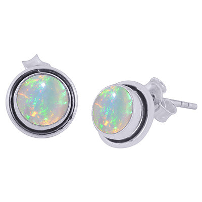 Plain Wire Around Ethiopian Opal Round Shape 925 Sterling Solid Silver Stud Earrings - R6100629-2