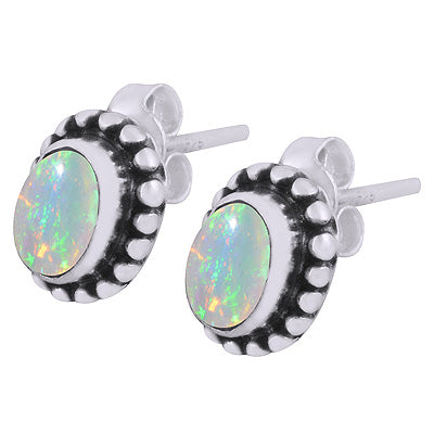 Gorgeous Rawa Work Around Ethiopian Opal Oval Shape 925 Sterling Solid Silver Stud Earrings - R6100630-5