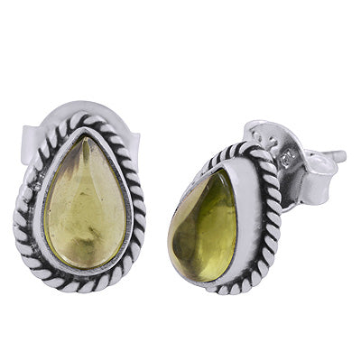 Authentic Wire Work Around Peridot Pear Shape 925 Sterling Solid Silver Studs Earrings - R6100634-1