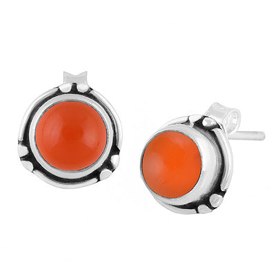 Minimal Rawa & Wire Work Around Carnelian Round Shape 925 Sterling Solid Silver Stud Earrings - R6100640-7