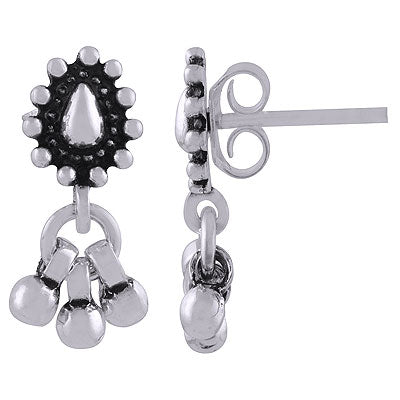 Gorgeous Hanging beads Oxidised Rawa Work Around Palin 925 Sterling Solid Silver Stud Earrings - R6200164-1