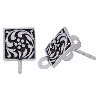 Stunning Handcrafted Pattern On Plain 925 Sterling Solid Silver Studs Earrings - R6200165-1