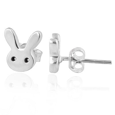 Beautiful Cute Bunny Plain 925 Sterling Solid Silver Studs - R6200176-1