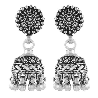 Beautiful Oxidised Handcrafted Plain 925 Sterling Solid Silver Dangle Jhumka Stud Earrings - R6200200-2