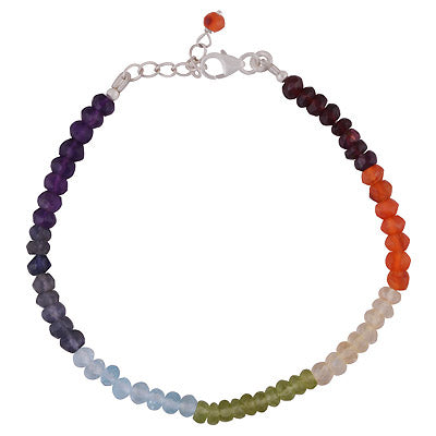 Beautiful Multi Coloured Seven Gemstone Chakra Round Shape 925 Sterling Silver Bracelet - R6300000-1