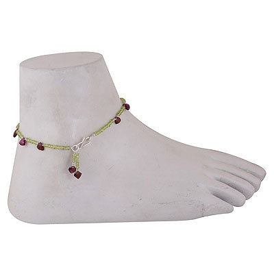 Gorgeous Multicoloured Beads Garnet,Peridot Multi Shapes 925 Sterling Solid Silver Anklet - R6400005-2