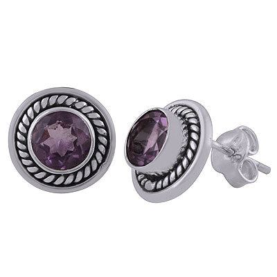 Gorgeous Twisted Wire Work Around Amethyst Round Shape 925 Sterling Solid Silver Studs Earrings - R6500022-27