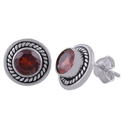 Gorgeous Twisted Wire Work Around Garnet Round Shape 925 Sterling Solid Silver Studs Earrings - R6500022-28