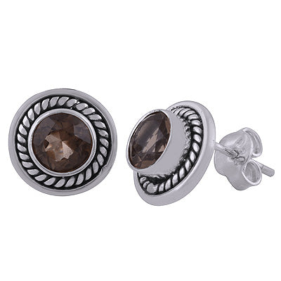 925 Sterling Silver Smoky Topaz Stud Earrings - R6500022-31