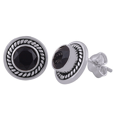 925 Sterling Silver Black Onyx Stud Earrings - R6500022-35