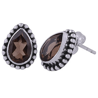 925 Sterling Silver Smoky Topaz Stud Earrings - R6500028-62