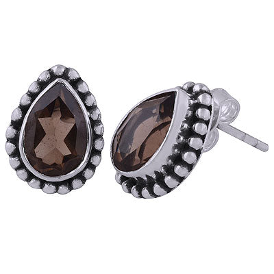 Stunning Rawa Work Around Smoky Topaz Pear Shape 925 Sterling Solid Silver Studs Earrings - R6500028-78
