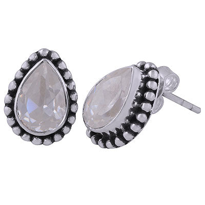 Stunning Rawa Work Around White Cubic Zirconia Pear Shape 925 Sterling Solid Silver Studs Earrings - R6500028-81