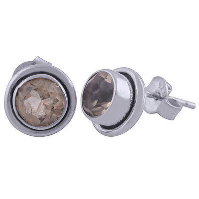 Beautiful Wair Work Around Citrine Round Shape 925 Sterling Solid Silver Studs Earrings - R6500038-18