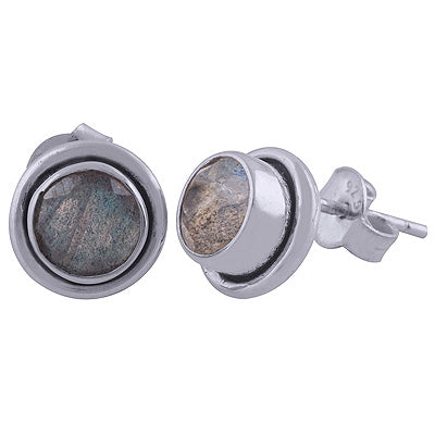 Beautiful Wair Work Around Labradorite Round Shape 925 Sterling Solid Silver Studs Earrings - R6500038-24