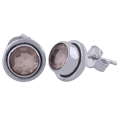 Beautiful Wair Work Around Rose Quartz Round Shape 925 Sterling Solid Silver Studs Earrings - R6500038-46