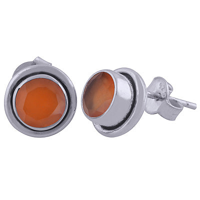 Beautiful Wair Work Around Carnelian Round Shape 925 Sterling Solid Silver Studs Earrings - R6500038-97