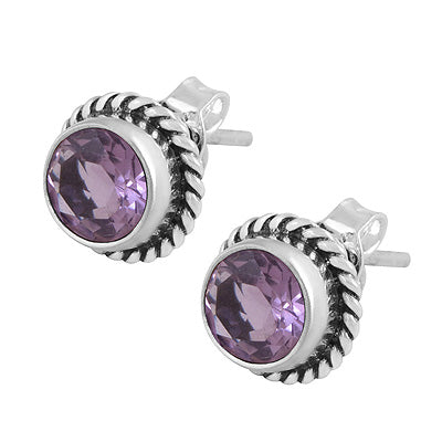 Gorgeous Twisted Wire Work Around Amethyst Round Shape 925 Sterling Solid Silver Stud Earrings - R6500039-44